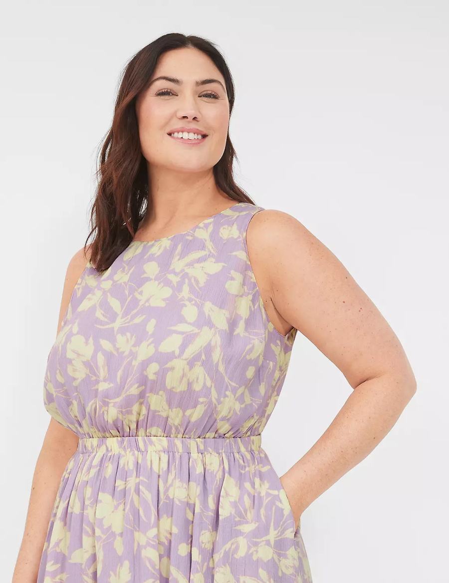 Lane Bryant Crew-Neck Fit & Flare Women Midi Dress Purple | AHA2137GU