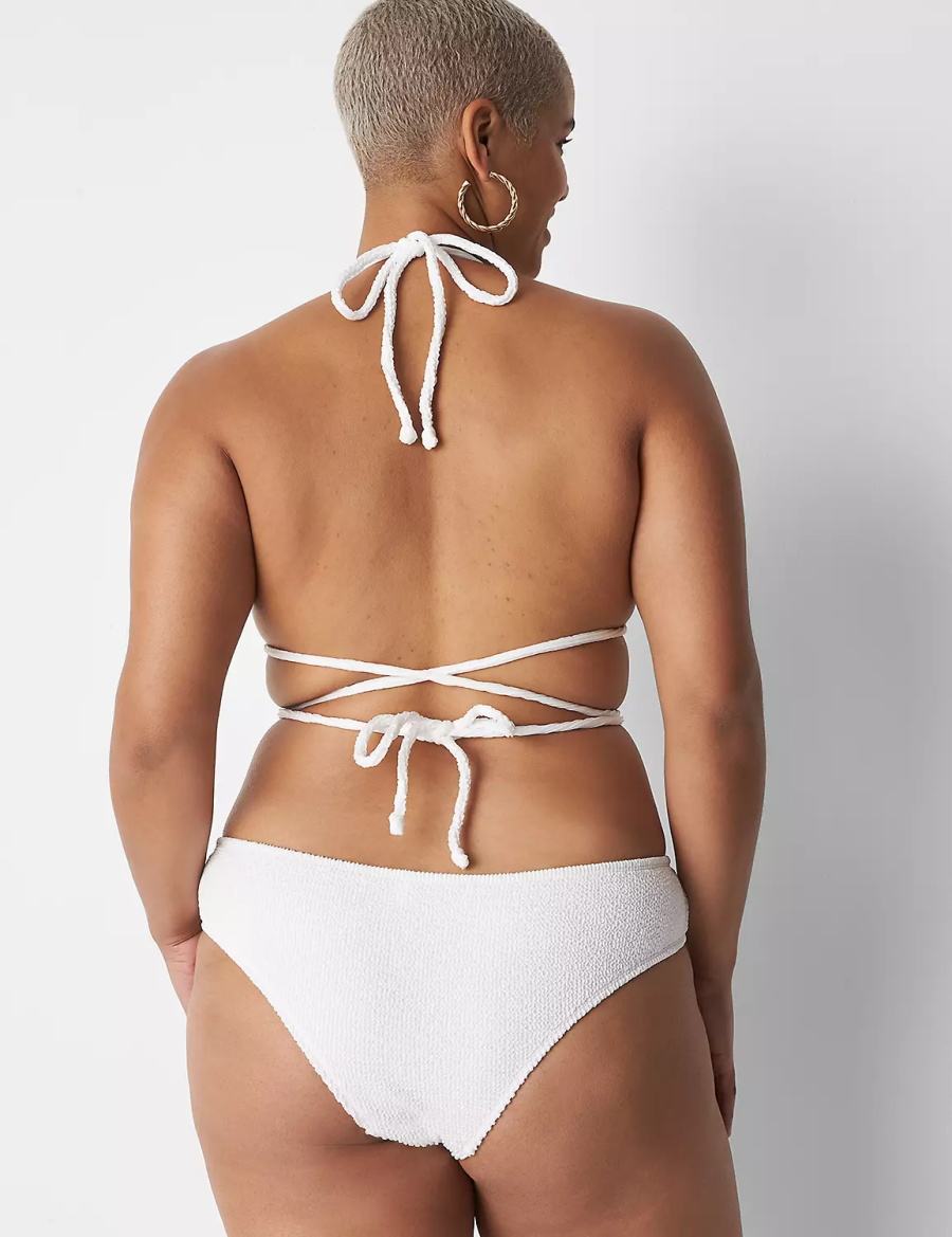 Lane Bryant Crinkle Dipped Tanga Swim Women Bikini Bottom White | NFF993LM