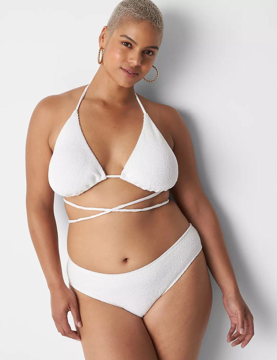 Lane Bryant Crinkle Dipped Tanga Swim Women Bikini Bottom White | NFF993LM