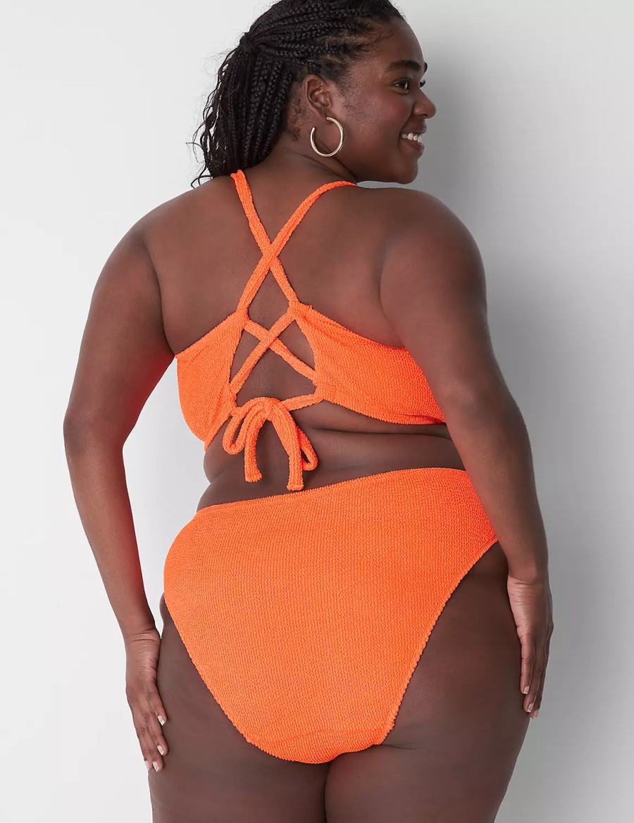 Lane Bryant Crinkle High-Leg Cheeky Swim Women Bikini Bottom Orange | TGQ9146UF