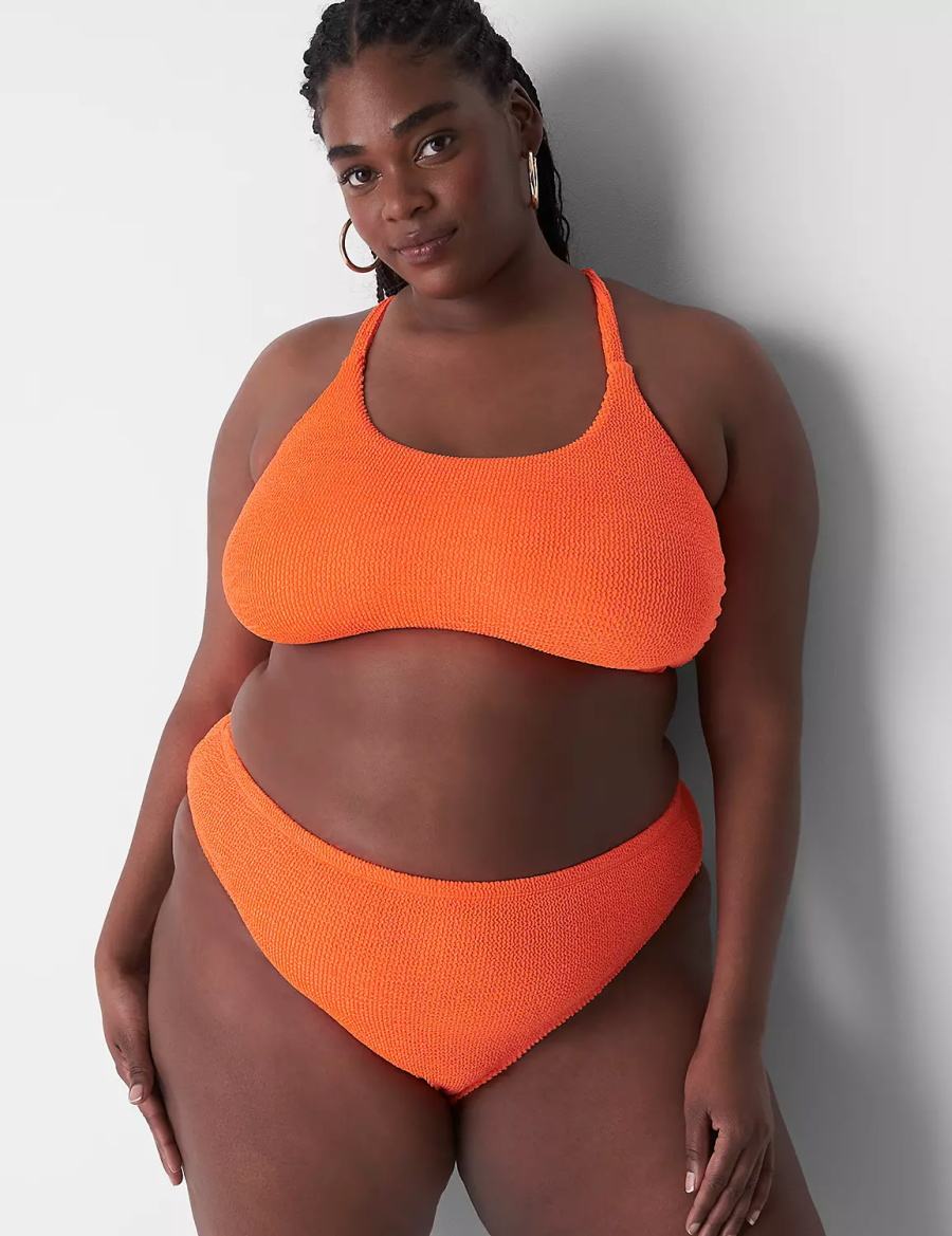 Lane Bryant Crinkle High-Leg Cheeky Swim Women Bikini Bottom Orange | TGQ9146UF