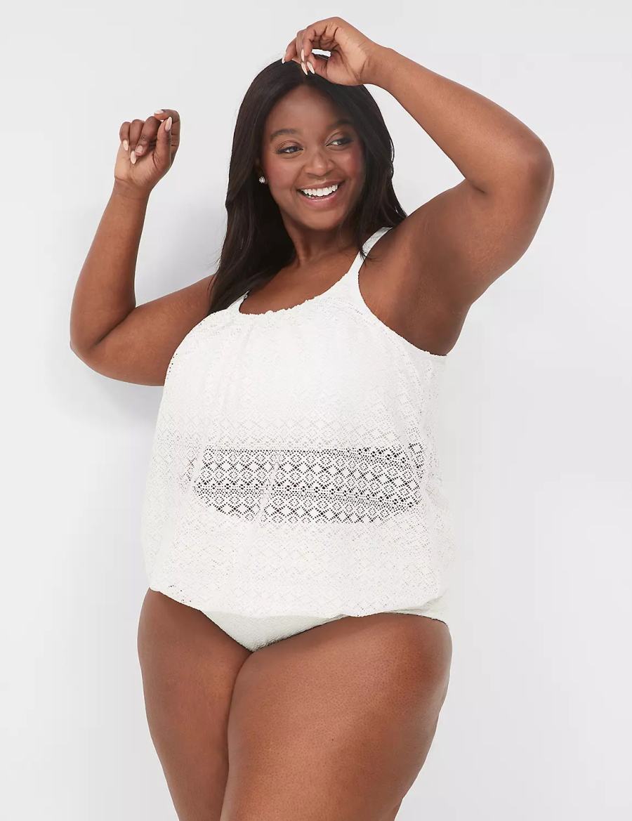 Lane Bryant Crochet Mid-Rise Swim Women Briefs White | EJB3883DW