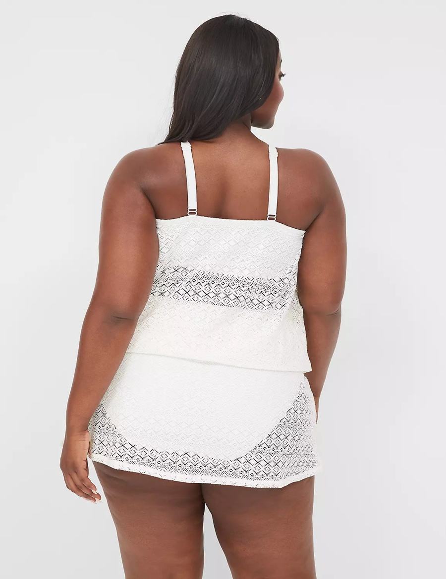 Lane Bryant Crochet No-Wire Blouson Tankini Women Bikini Top White | NTP2136WI