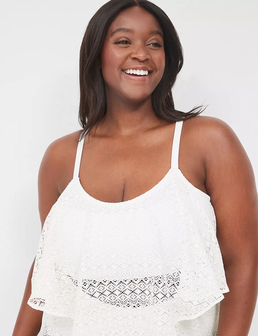 Lane Bryant Crochet No-Wire Women Bikini Top White | CGA5622BW