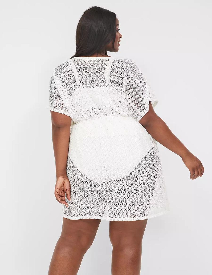 Lane Bryant Crochet Women Cover Ups White | KQK3932BS