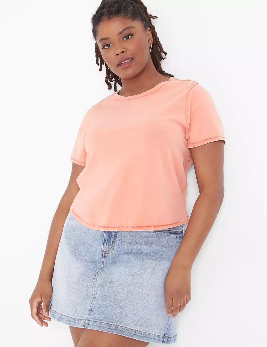 Lane Bryant Crop Crew-Neck Washed Tee Women T Shirts Orange | GAM2553UZ