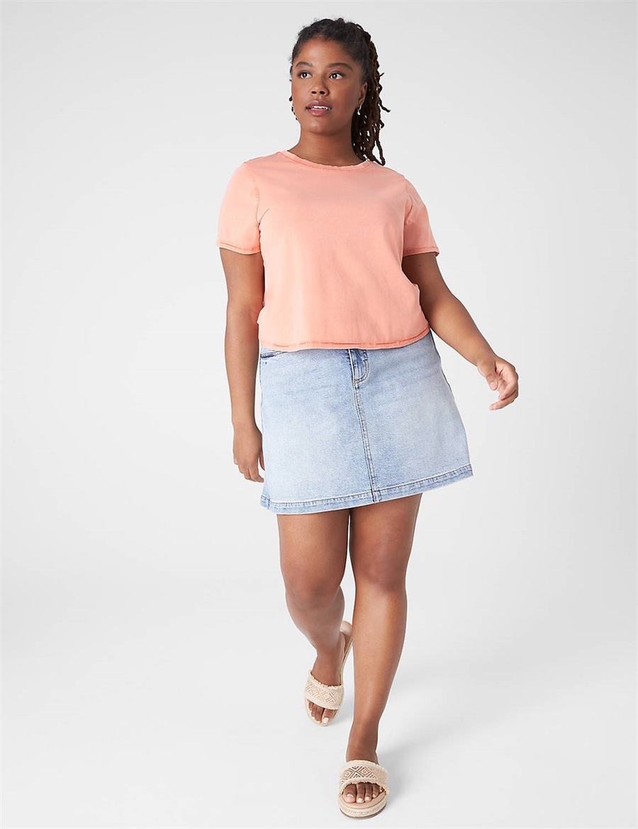 Lane Bryant Crop Crew-Neck Washed Tee Women T Shirts Orange | GAM2553UZ