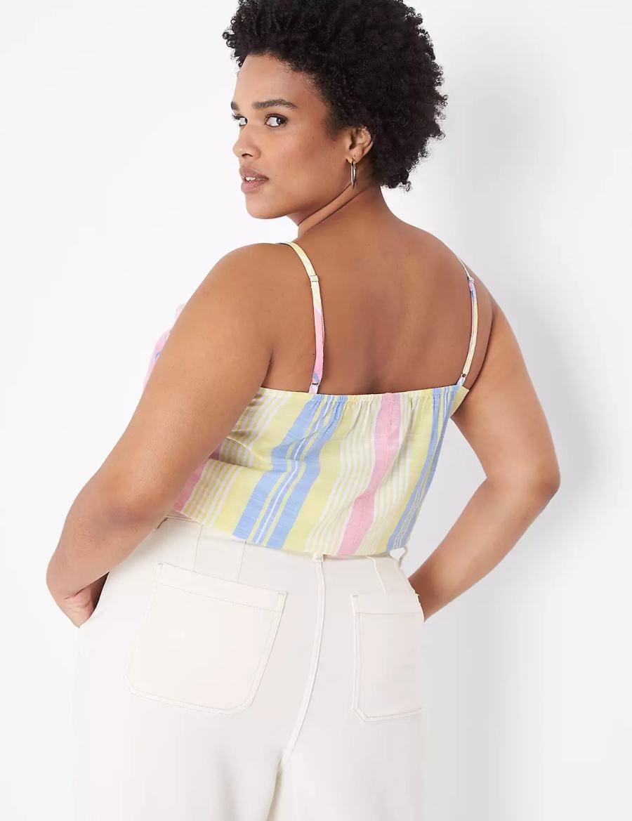 Lane Bryant Crop Drawstring Women Tank Top Pink Stripes | YHO8690EL