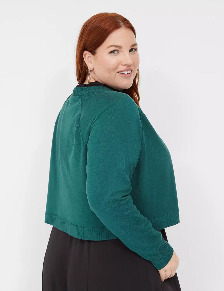 Lane Bryant Crop Open-Front Shrug Women Sweaters Green | MLM71JY