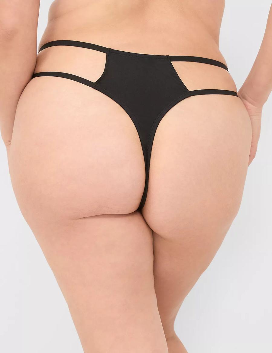 Lane Bryant Crotchless Strappy Women Thong Panty Black | JMM1391BV