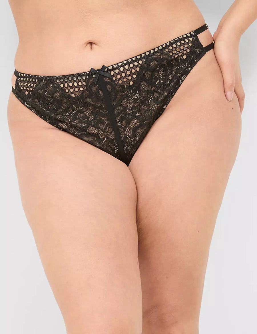 Lane Bryant Crotchless Strappy Women Thong Panty Black | JMM1391BV