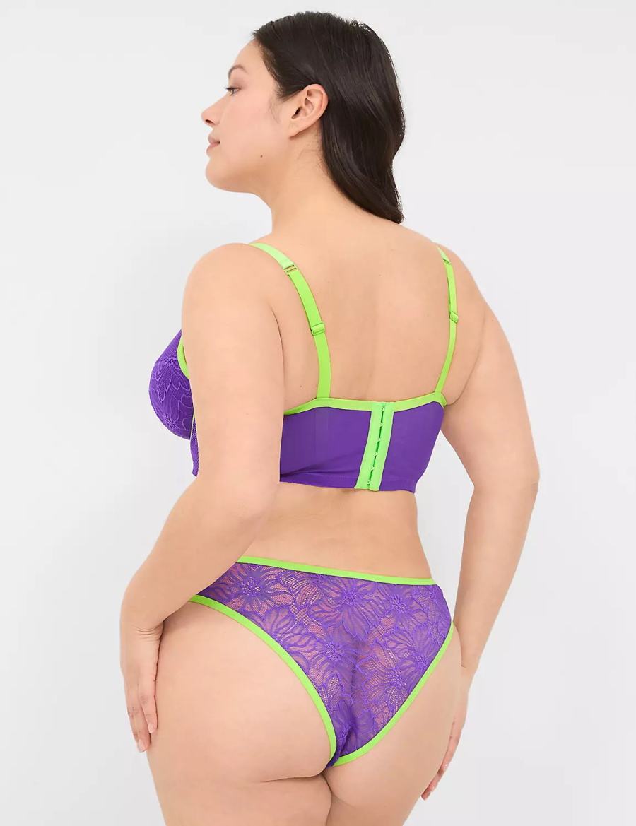 Lane Bryant Crush Flower Lace Dipped Tanga Women Briefs Purple | ZMQ9396LP