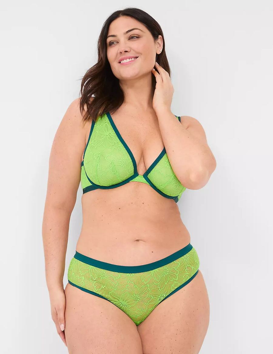 Lane Bryant Crush Lace Ruched-Back Women Cheeky Panty Green | NMS9120RE