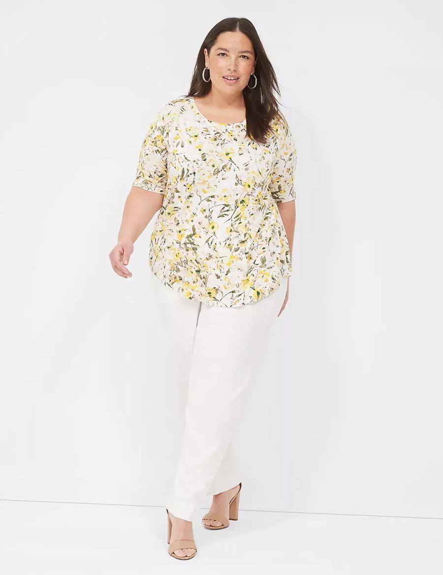 Lane Bryant Curved-Hem Perfect Sleeve Tee Women T Shirts Yellow | OZQ3064OQ