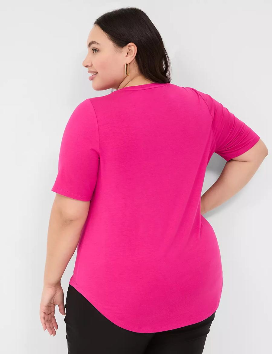 Lane Bryant Curved-Hem Perfect Sleeve Tee Women T Shirts Pink | BCS9096DT