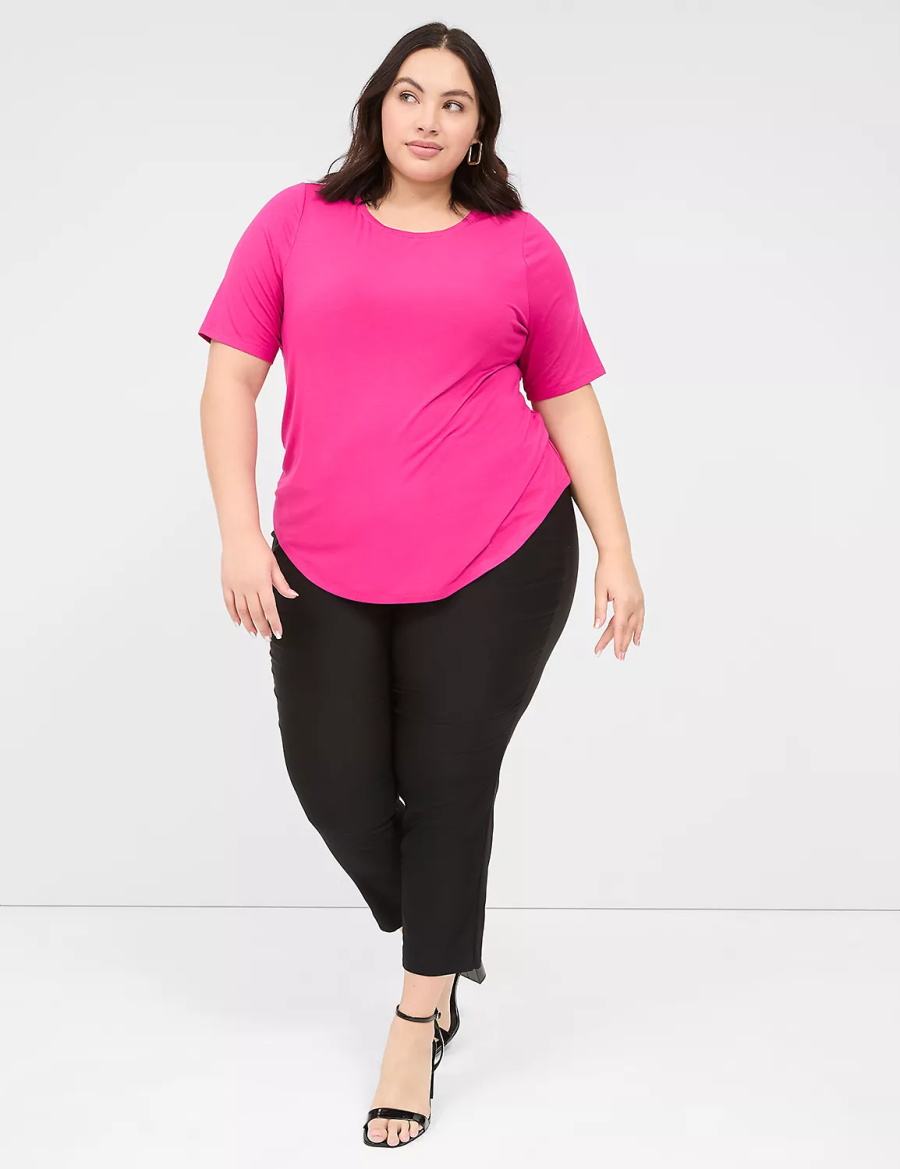 Lane Bryant Curved-Hem Perfect Sleeve Tee Women T Shirts Pink | BCS9096DT