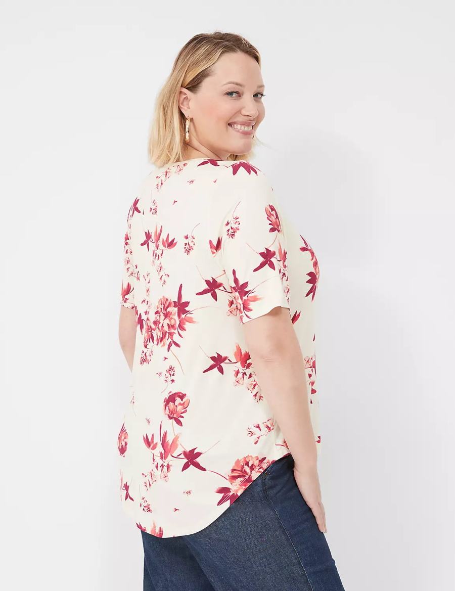 Lane Bryant Curved-Hem Perfect Sleeve Tee Women T Shirts Pink | AYC3794BQ