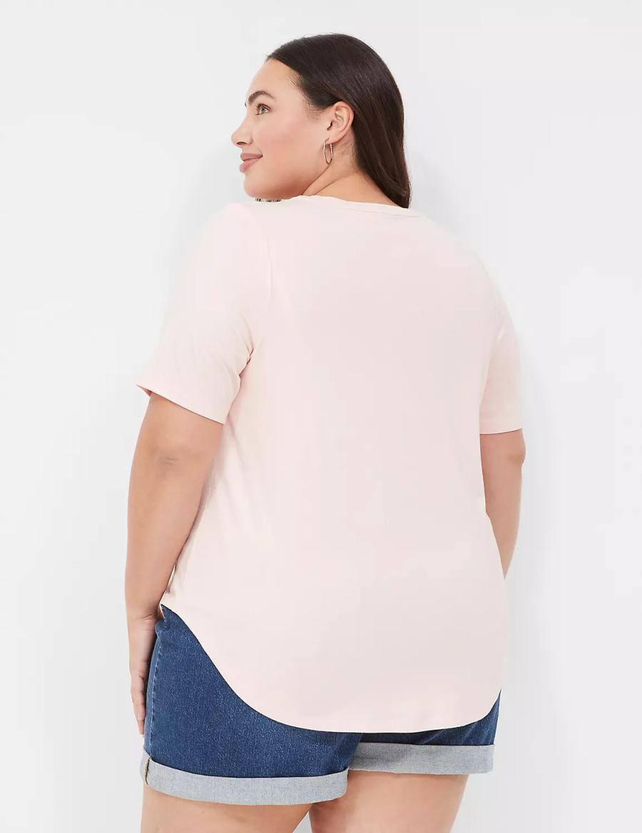 Lane Bryant Curved-Hem Perfect Sleeve Tee Women T Shirts Pink | VFD8656VP