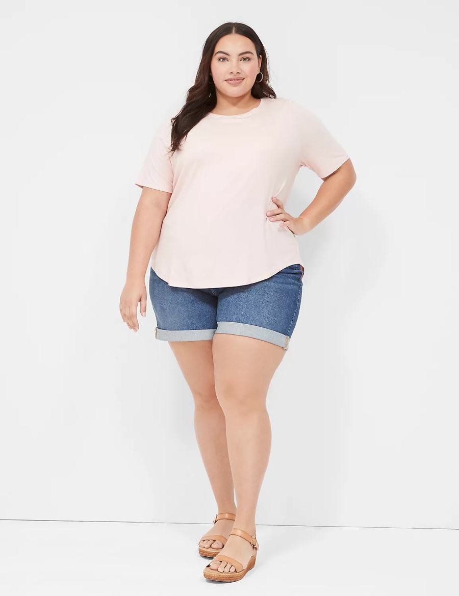 Lane Bryant Curved-Hem Perfect Sleeve Tee Women T Shirts Pink | VFD8656VP