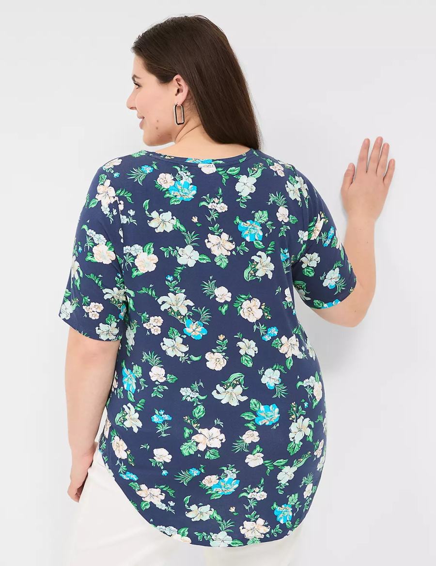 Lane Bryant Curved-Hem Perfect Sleeve Tee Women T Shirts Navy | HRF2148UI