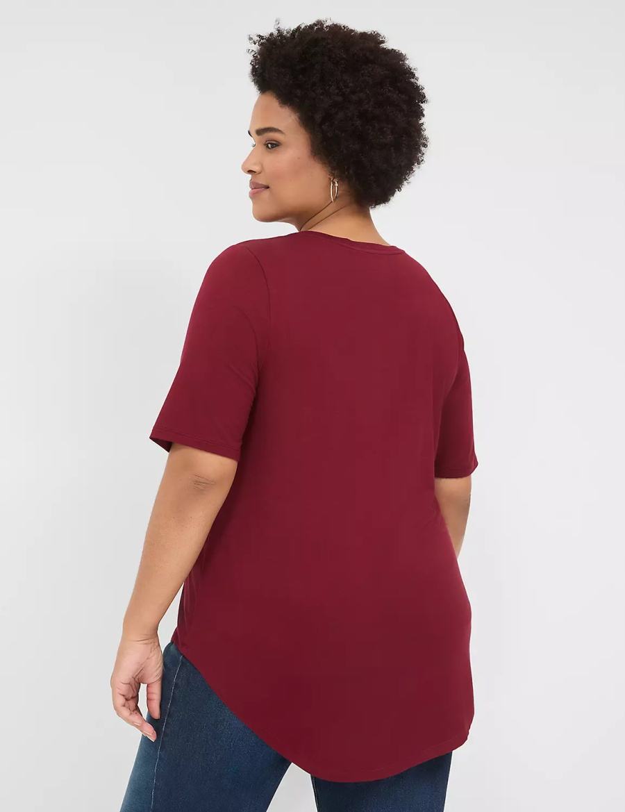 Lane Bryant Curved-Hem Perfect Sleeve Tee Women T Shirts Deep Red | BAJ7790HU