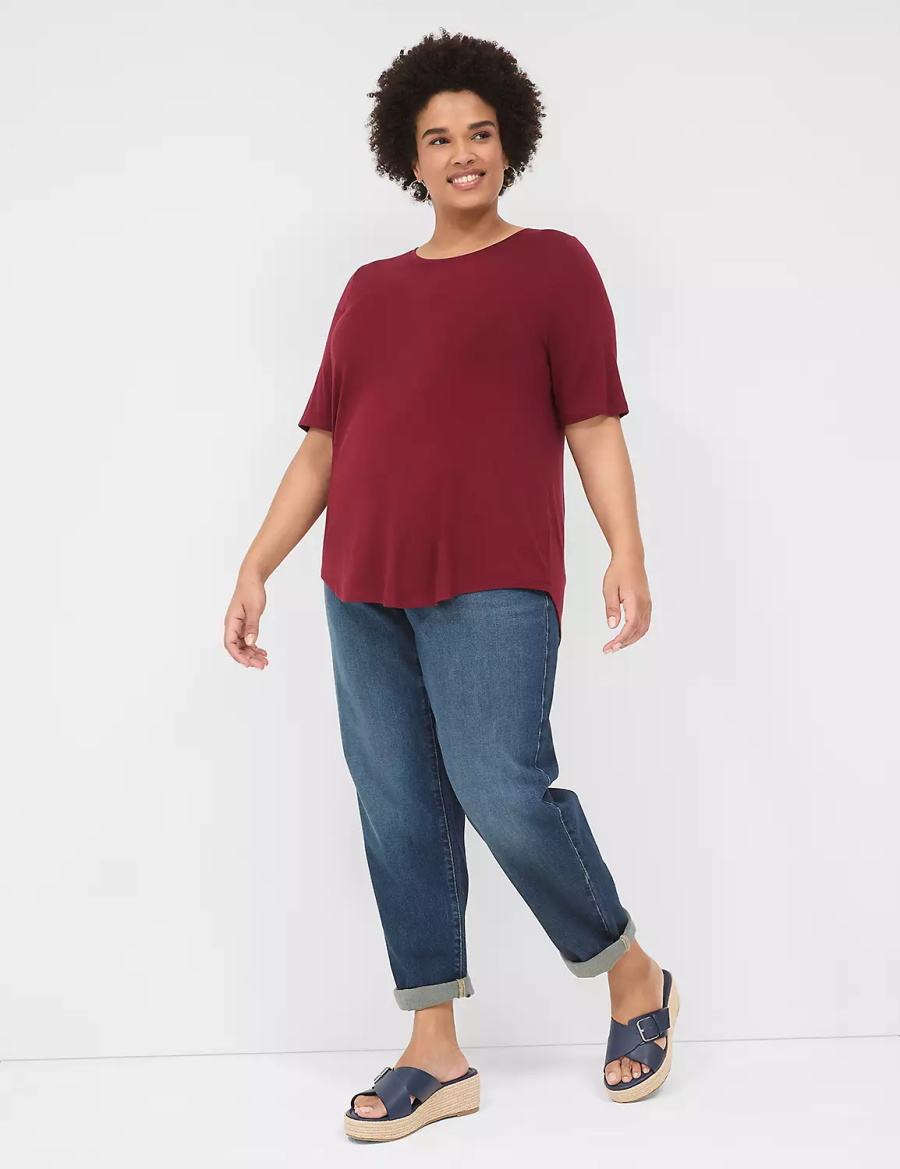 Lane Bryant Curved-Hem Perfect Sleeve Tee Women T Shirts Deep Red | BAJ7790HU