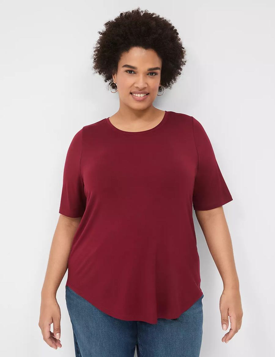 Lane Bryant Curved-Hem Perfect Sleeve Tee Women T Shirts Deep Red | BAJ7790HU