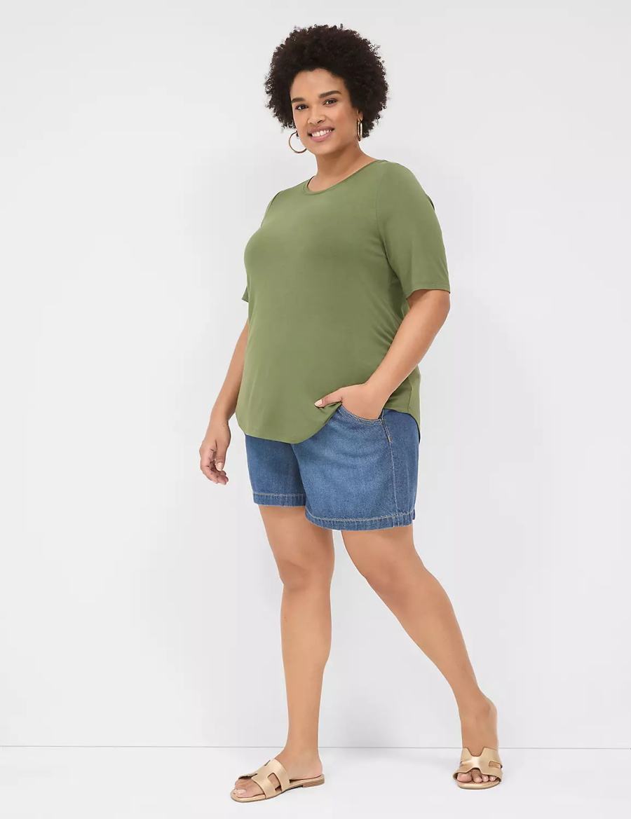 Lane Bryant Curved-Hem Perfect Sleeve Tee Women T Shirts Brown Green | VKU3170JP