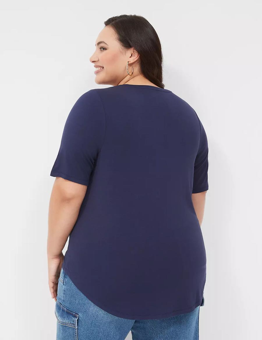 Lane Bryant Curved-Hem Perfect Sleeve Tee Women T Shirts Blue | PCE2749YO