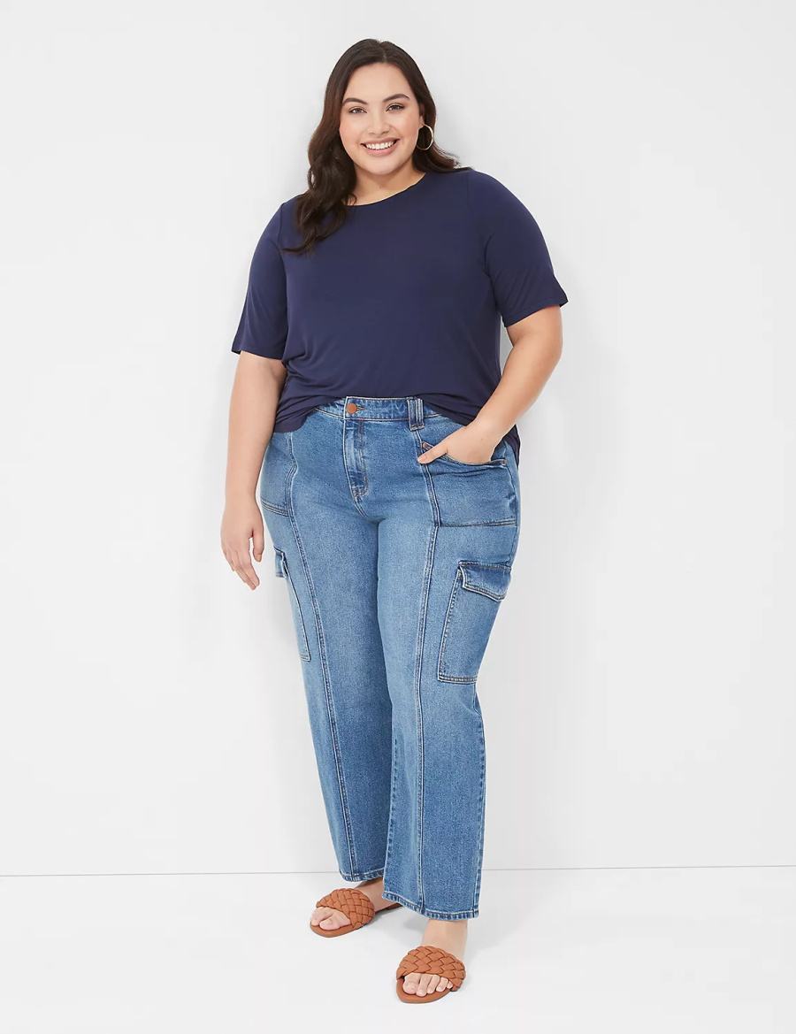 Lane Bryant Curved-Hem Perfect Sleeve Tee Women T Shirts Blue | PCE2749YO