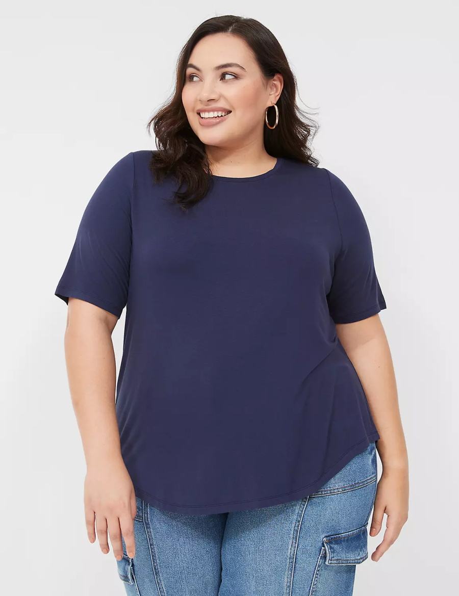 Lane Bryant Curved-Hem Perfect Sleeve Tee Women T Shirts Blue | PCE2749YO