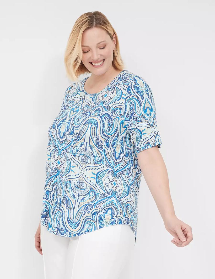 Lane Bryant Curved-Hem Perfect Sleeve Tee Women T Shirts Blue | KPW6633IF