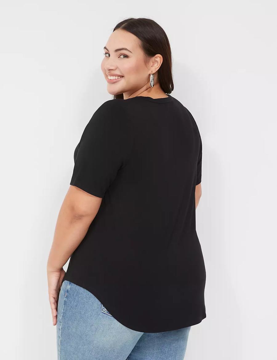 Lane Bryant Curved-Hem Perfect Sleeve Tee Women T Shirts Black | CYK4215XF