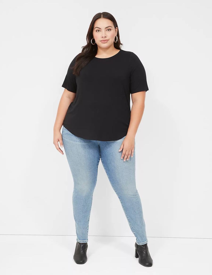 Lane Bryant Curved-Hem Perfect Sleeve Tee Women T Shirts Black | CYK4215XF