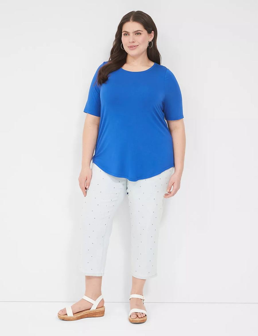 Lane Bryant Curved-Hem Perfect Sleeve Tee Women T Shirts Blue | TIQ1779NU