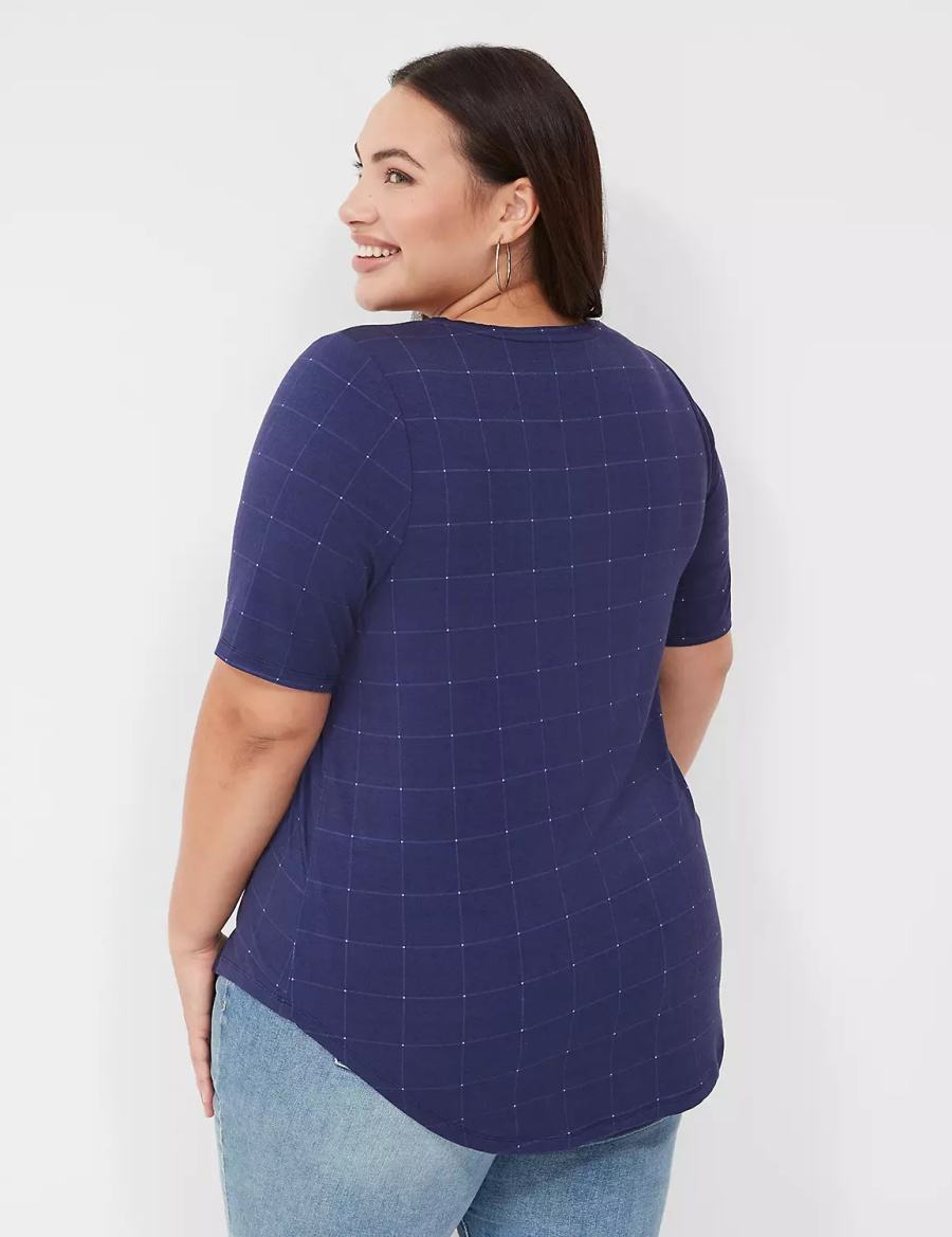 Lane Bryant Curved-Hem Perfect Sleeve Tee Women T Shirts Dark Blue | PKV1986HB