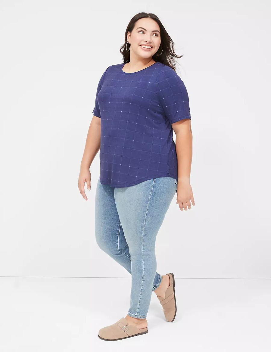 Lane Bryant Curved-Hem Perfect Sleeve Tee Women T Shirts Dark Blue | PKV1986HB