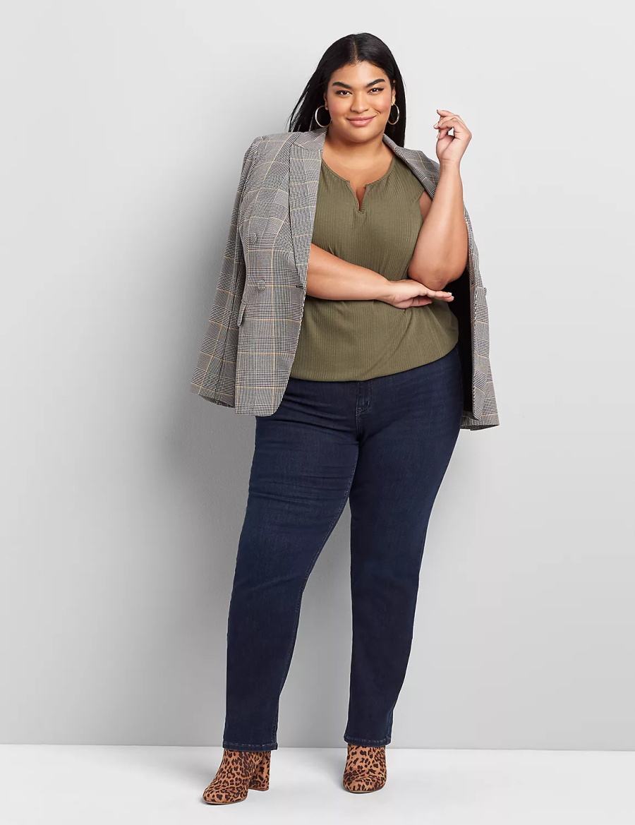 Lane Bryant Curvy Fit High-Rise Straight Women Jeans Dark Blue | AEF2094II