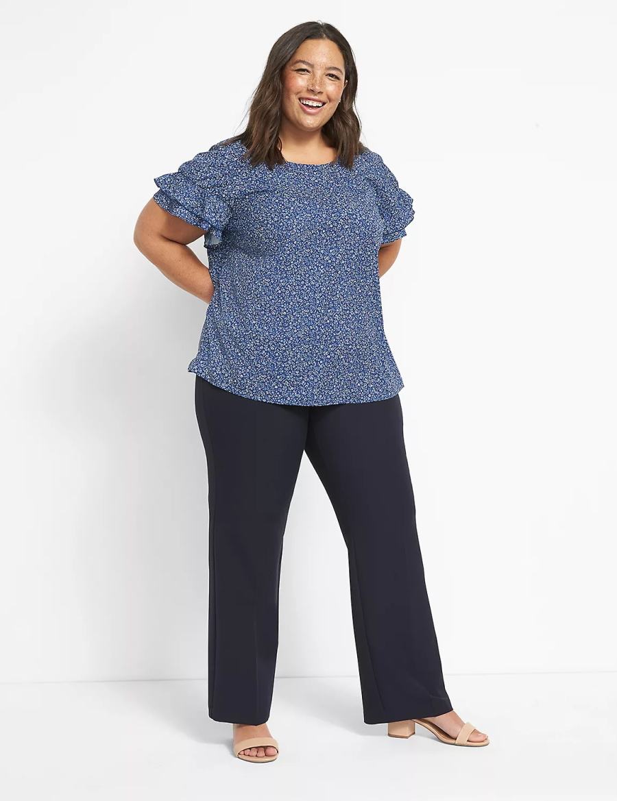 Lane Bryant Curvy Fit Perfect Drape Straight Women Pants Blue | RJA7948OG