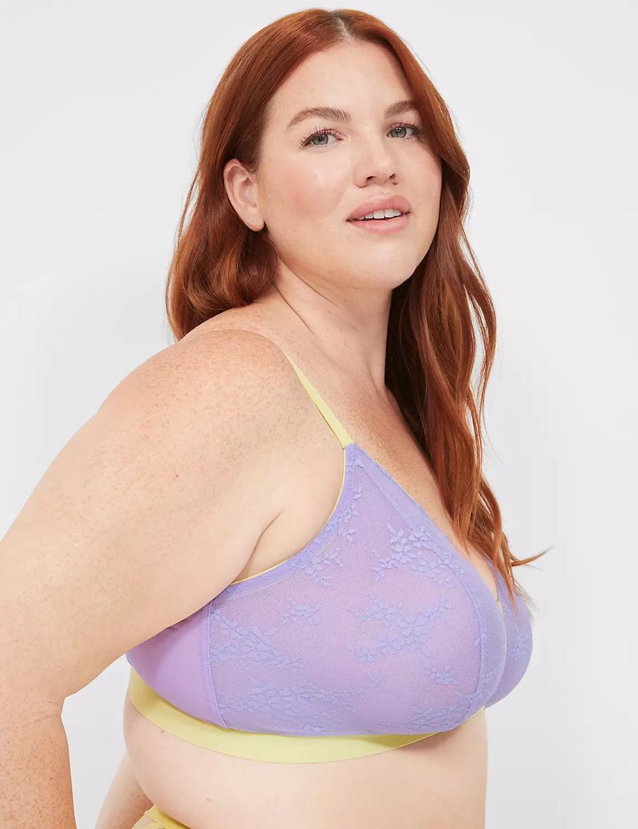 Lane Bryant Delicate Lace Peek-A-Boo No-Wire Women Bralettes Purple | RQW3417CW