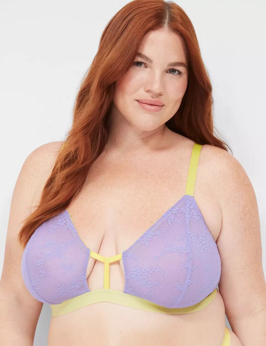 Lane Bryant Delicate Lace Peek-A-Boo No-Wire Women Bralettes Purple | RQW3417CW