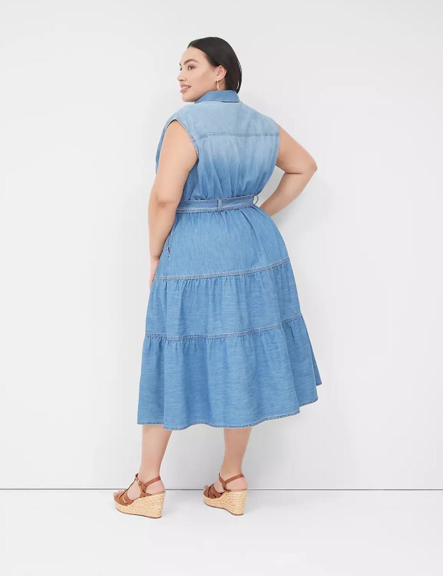 Lane Bryant Denim Tiered Women Midi Dress Blue | NTB5653ID