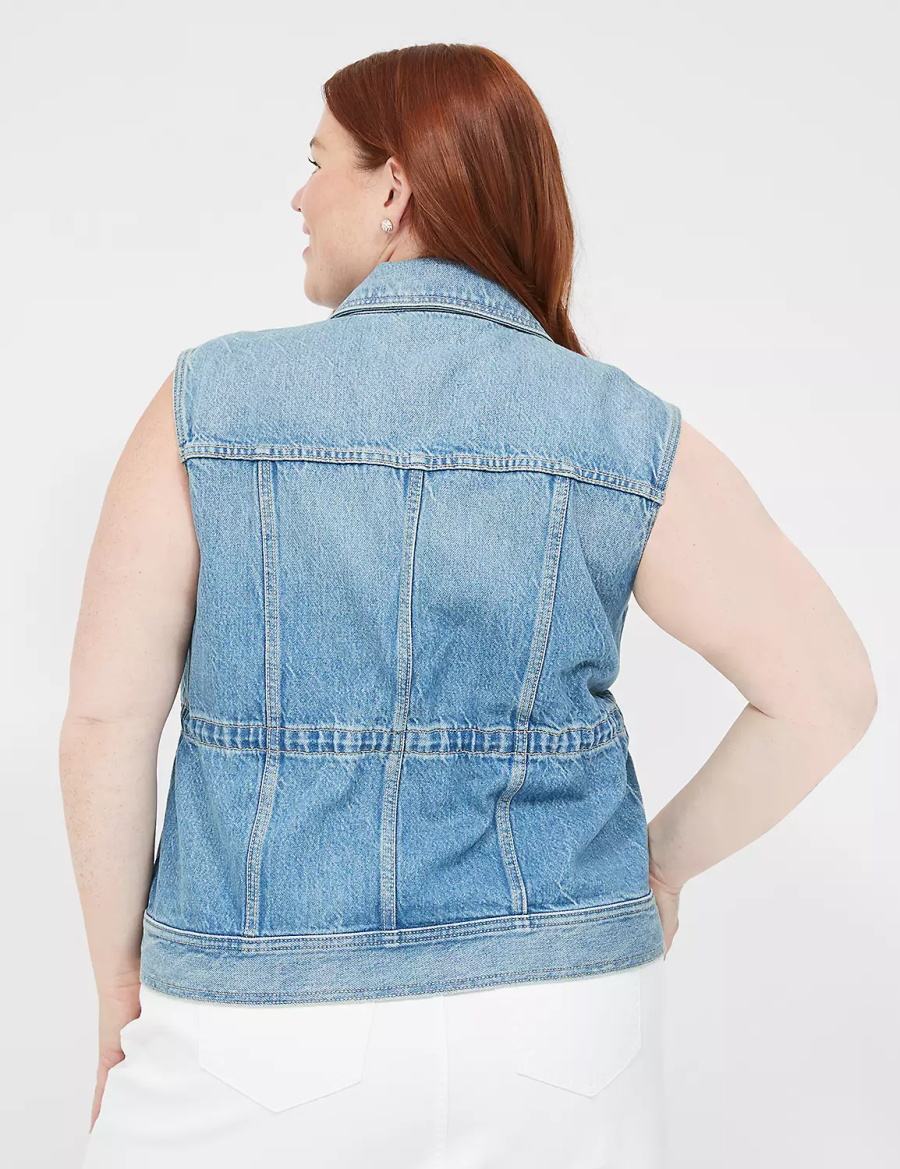 Lane Bryant Denim Women Vest Blue | USM3256RT