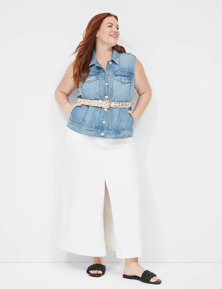 Lane Bryant Denim Women Vest Blue | USM3256RT