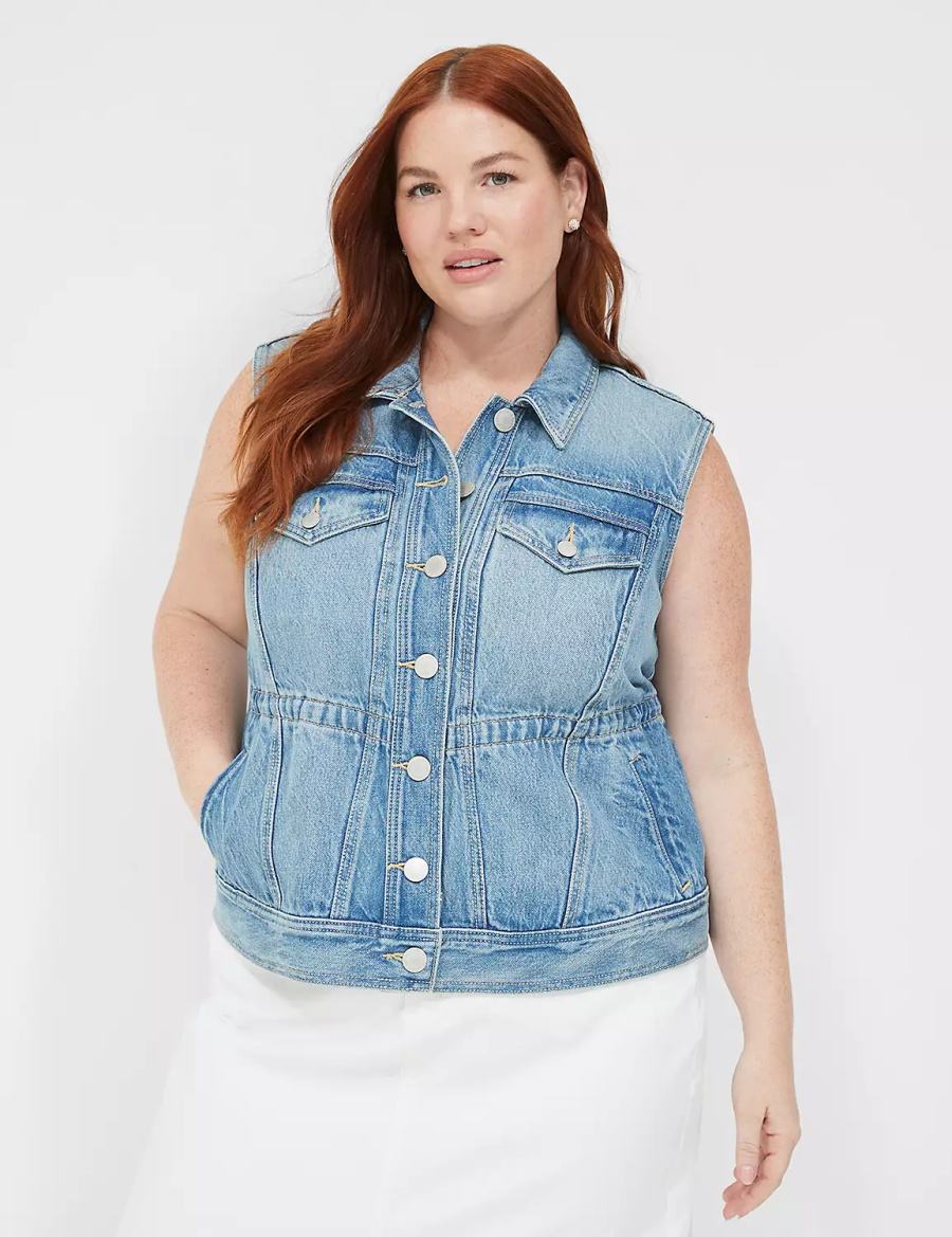 Lane Bryant Denim Women Vest Blue | USM3256RT