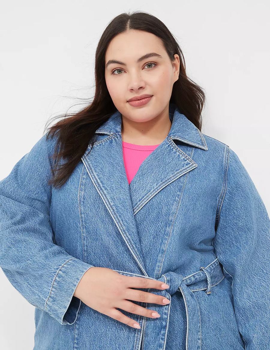 Lane Bryant Denimed Trench Women Trench Coat Blue | OGL6164HC