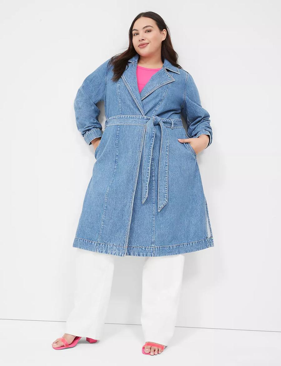 Lane Bryant Denimed Trench Women Trench Coat Blue | OGL6164HC