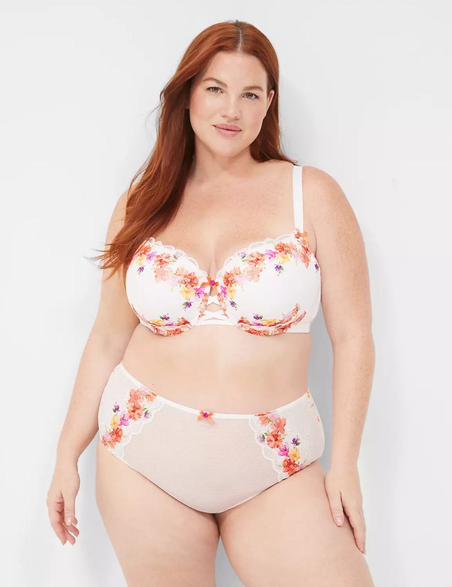 Lane Bryant Digital Print Lace Boost Women Balconette Bra White | CPM6942VN