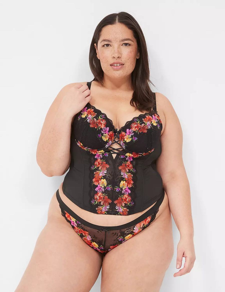 Lane Bryant Digital Print Lace Women Brazilian Panty Black | VHH6553YW