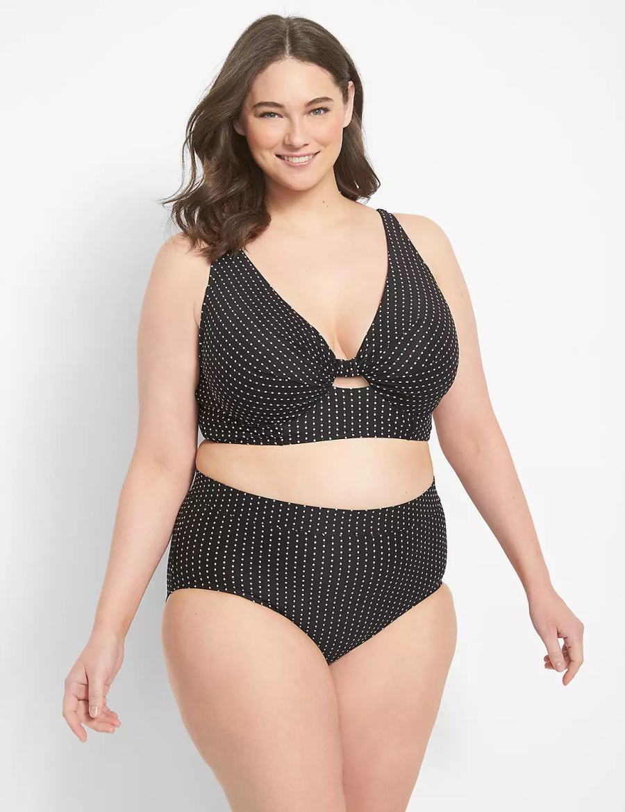 Lane Bryant Dot Texture Swim Women Briefs Black | MAH8480QN